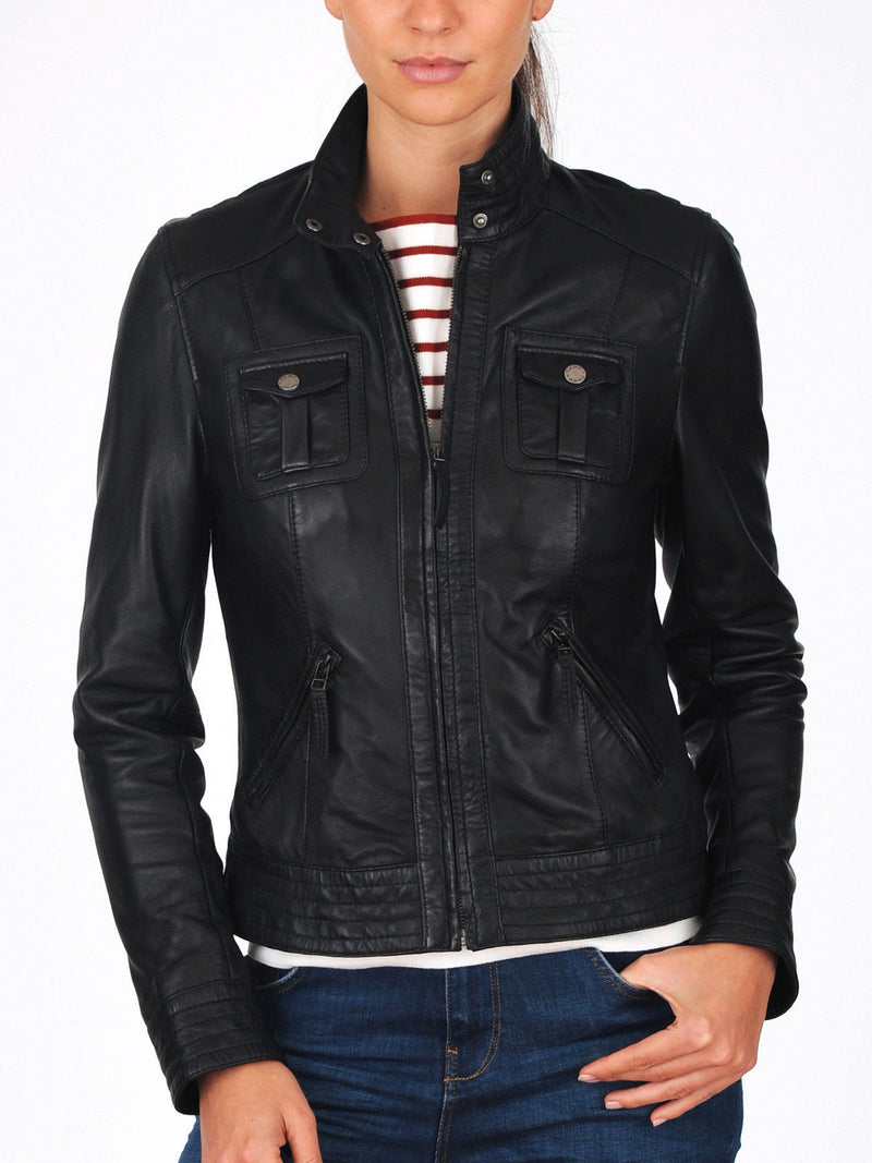 Hot Leathers Ladies Lightweight Leather Biker Jacket - Black / S