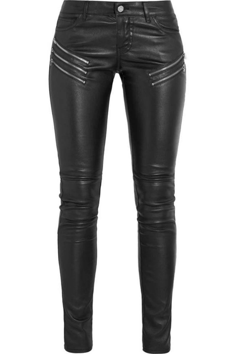 lystmrge Paper Bag Pants Women Leather Real Leather Pants C Women Fashion  Solid Fold Bow Trousers Sexy Leather Tight Leggings Pocket Pant