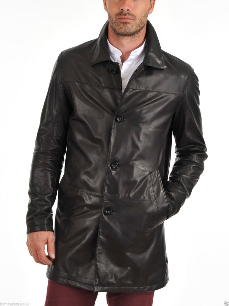 Koza Leathers Men's Genuine Lambskin Trench Coat Real Leather Jacket TM028