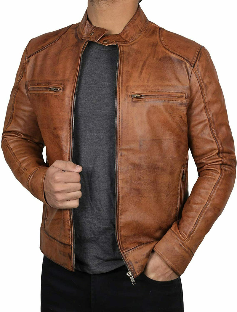 Superdry Knitted Collar Leather Bomber Jacket - Men's Mens Jackets