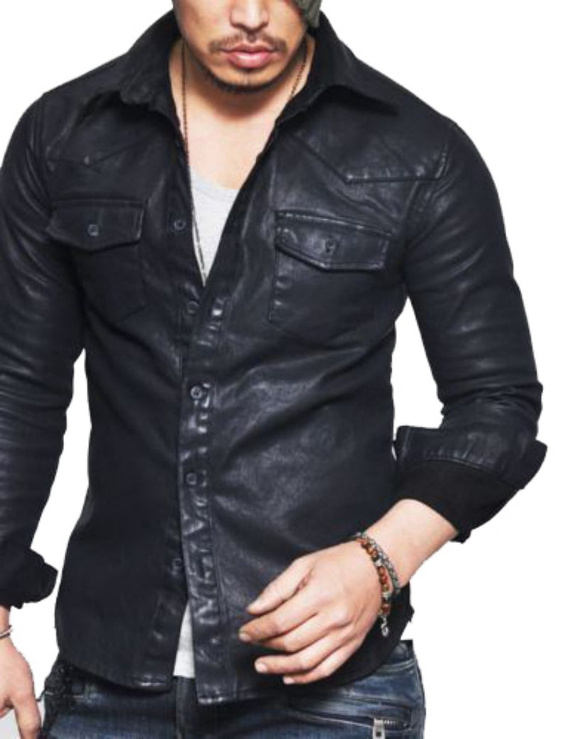 Mens leather pullover on sale shirt