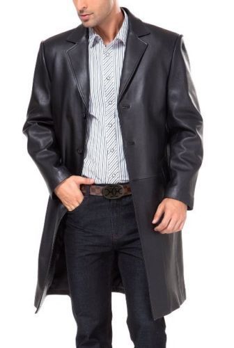 Koza Leathers Men s Genuine Lambskin Trench Coat Real Leather Jacket T