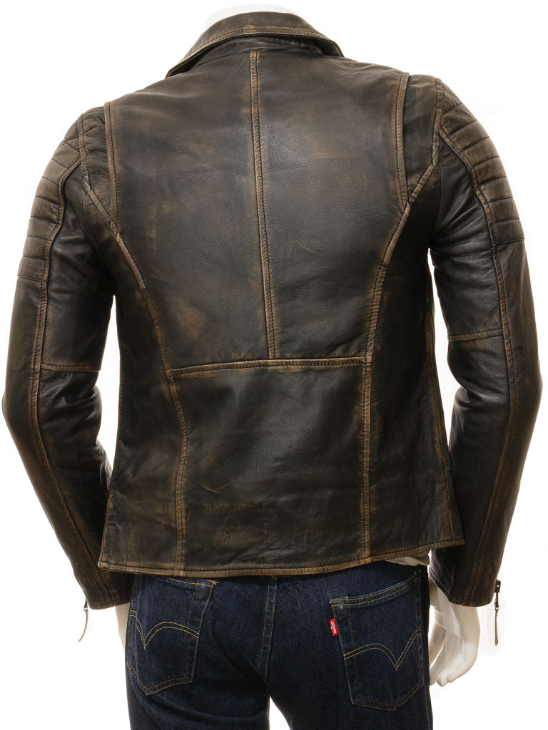 Mens Black Genuine Lambskin Leather Biker Vest Distressed